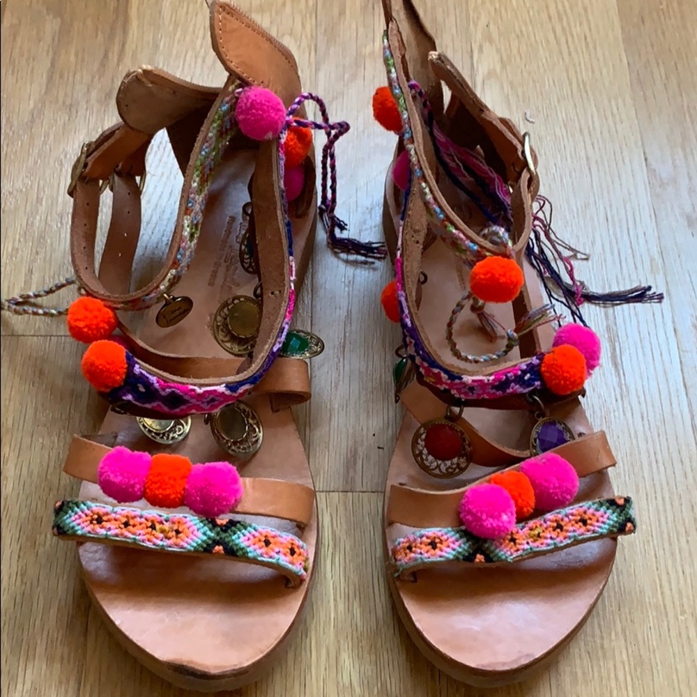 Elina Linardaki Brown Embellished Sandals